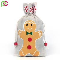 Vente en gros de bonbons de Noël Sac cadeau de Noël mignon Sac en jute avec cordon de serrage pour décorations de Noël