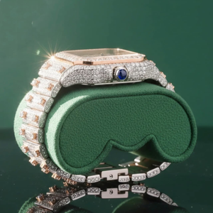 Montre automatique mécanique pour homme en acier inoxydable rose or bicolore, style luxe moderne, chiffres romains carrés, tendance hip-hop - Product Image 5