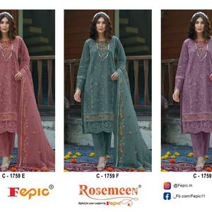 Traje Étnico de Invierno Semisellado con Apliques Bordados, Top de Organza, Pantalón de Santoon y Dupatta, Venta al Por Mayor por Aarika Textile - Product Image 5