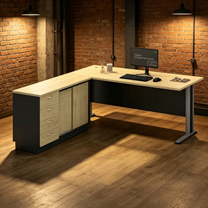 Modern Commercial L Shape <b>Office</b> Desk Storage Cabinet Chipboard Melamine Top Computer <b>Workstation</b> for Hospital AY <b>Office</b> System - Product Image 1