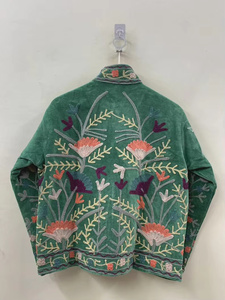 Velvet Suzani Floral <b>Bomber</b> <b>Jacket</b> Reversible Hand Embroidered Boho <b>Vintage</b> Short Coat Statement Autumn Winter Cotton - Product Image 3