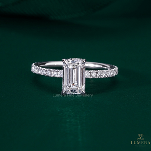 แหวนเพชรทรงเหลี่ยมมรกต เพชรเลี้ยงในห้องปฏิบัติการ ทองคำขาว 14K 18K ประดับเพชรแบบพาเว่ แหวนหมั้นสั่งทำพิเศษสำหรับผู้หญิง - Product Image 1