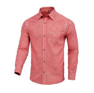 Mens Red Bavarian Traditional Trachten Shirt Casual Autumn Anti-Pilling Broadcloth Cotton Long Sleeve S to 4XL - Product Image 1