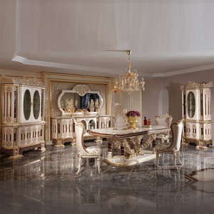 European Style Antique <b>White</b> Gold Finish Wood <b>Dining</b> Room Set with Oval <b>Table</b> 6-Chairs Piece Luxury Villa Home Hotel Furniture - Product Image 3