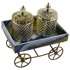 Support de bougie en verre argenté design, chariot en métal moderne pour bougies chauffe-plat, fait main, résistant à la chaleur, décoration d'intérieur pour mariage - Product Image 1
