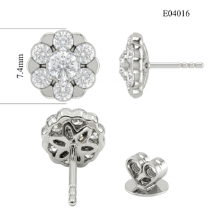 Pendientes de Diamantes Naturales al por Mayor con Diseño Floral en Racimo, Oro Blanco de 18K, Clásico Diseño de Halo, Joyería Nupcial Directa de Fábrica China - Product Image 4