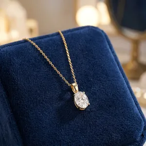 Collar con colgante solitario de oro amarillo de 14 quilates con corte ovalado y piedra brillante – Joyería elegante y minimalista de oro fino - Product Image 6