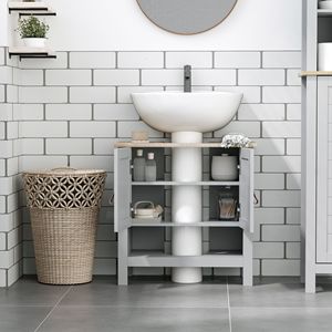 Mobile Bagno Moderno Tradizionale Grigio Sottolavabo con Ripiano Regolabile in Legno, Design a Piedistallo per Hotel e Ospedali - Product Image 6