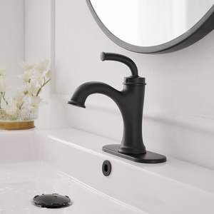 Matte Black Single Handle Bathroom Faucet for One-Hole Installation with 3 Holes Deck Plate & Metal <b>Drain</b> Bath & <b>Shower</b> Faucet - Product Image 4