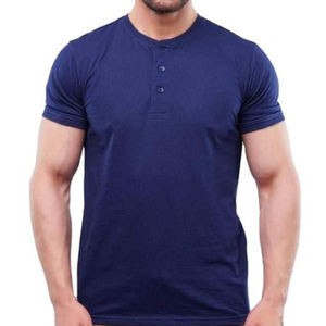 T-shirt Henley pour homme de haute qualité, 100% coton, coupe classique, séchage rapide, respirant, couleur unie, manches courtes - Product Image 1