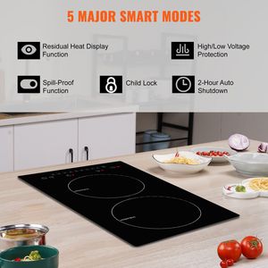 Piano Cottura Elettrico a 2 Fuochi 1800W, Fornello a Induzione Integrato con Superficie in Ceramica Magnetica, 9 Livelli di Riscaldamento, Multifunzione - Product Image 4