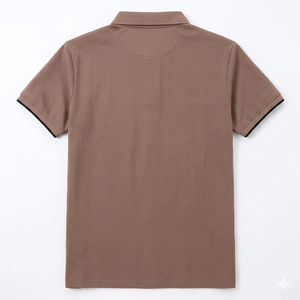 Polo piqué de performance pour homme – Marron terre, style tactique, haut décontracté avec bordures contrastées et coupe athlétique - Product Image 2