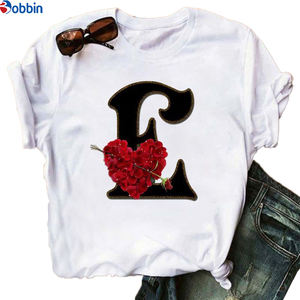 Women's English <b>Alphabet</b> <b>Print</b> T Shirt New Summer Couples Lovers Breathable Letter & Lovely Sweet Style Plus Size Women Top - Product Image 5