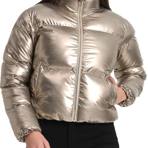 Golden Metallic Camouflage <b>Quilted</b> Jacket Unisex Winter Casual Zipper Closure Stand Collar Long Waterproof Windproof <b>Thick</b> - Product Image 1