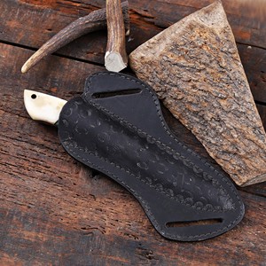 Cuchillo de Hoja Fija de Acero de Damasco Fabricado por OEM/ODM, Mango de Palisandro y Hueso, Funda Cruzada, Espiga Completa, para Caza y Camping - Product Image 6