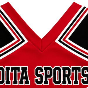 Ensemble uniforme de cheerleading rouge, noir et blanc, haut court sans manches à col en V, jupe plissée, tenue de danse pour équipe de cheerleading - Product Image 5