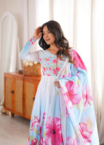 Robe Anarkali en Soie Organza Florale avec Potli, Coupe Kali Évasée, Gota Patti, Dupatta – Tenue de Cérémonie pour Femme PY308 DC - Product Image 4