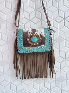 Bolso con flecos de piel de vaca auténtica, bolso con bandolera de piedra turquesa, bolso de estilo occidental hecho a mano Vintage bohemio gitano, bolsos elegantes multiusos - Product Image 5