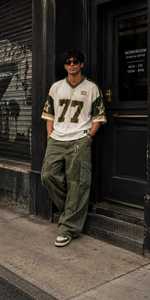 เสื้อยืดคอกว้างทรงหลวม แขนเสื้อแบบดรอปโชว์เดอร์ ลายบล็อกสี พิมพ์ลายดาวและตัวอักษร สไตล์ฮิปฮอป สำหรับฤดูร้อน - Product Image 5