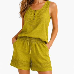 Women's <b>Viscose</b> Embroidered <b>Top</b> and Short Set Manufacturer - Product Image 1