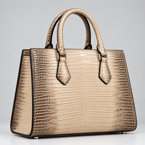 Sac à main de luxe en cuir véritable pour femme, motif crocodile gaufré, fait main, avec bandoulière amovible, personnalisable et portable - Product Image 1