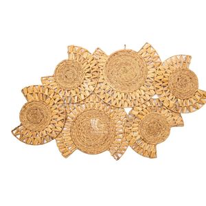 Handmade Customized Bohemian Woven Water Hyacinth Floral <b>Wall</b> Hanging <b>Decor</b> Natural Home Accent - Product Image 1