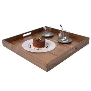 Bandeja decorativa de madera de mango marrón oscuro de alta calidad, bandeja cuadrada grande de madera maciza con asas para uso doméstico. - Product Image 3