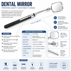 Espejo de Examen Dental Manual de Acero Inoxidable Al Mida Healthcare, Instrumento de Clase II con Certificación CE para Limpieza y Relleno Dental - Product Image 6