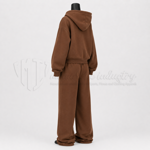Conjunto Deportivo Unisex con Capucha Color Marrón, Manga Larga, Corte Holgado, Informal, para Otoño, con Pantalones con Cordón, 100% Algodón - Product Image 4