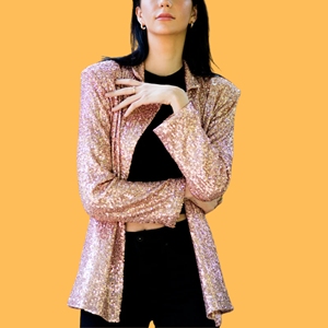 Women's Short <b>Single</b>-Breasted Sequin Blazer Jacket Solid Color-for Autumn Spring and Winter - Product Image 4