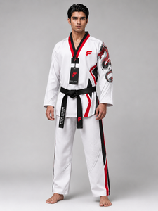 Uniforme de taekwondo premium confeccionado con tela resistente que ofrece comodidad, flexibilidad y un rendimiento confiable en cada día de entrenamiento. - Product Image 1