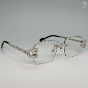 Lunettes de soleil unisexes avec monture géométrique ovale sertie de diamants, verres transparents, fabrication artisanale. - Product Image 2