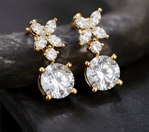 Lab Grown Diamond Floral Drop <b>Earrings</b> | Round Cut <b>Dangle</b> <b>Earrings</b> for Women | Luxury Fine Jewelry - Product Image 3