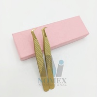 Pince à épiler professionnelle en acier inoxydable pour extensions de cils, type L à 90 degrés, plaquée or plasma, texture diamant, personnalisable avec votre marque