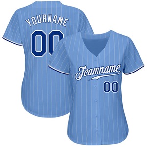 Anti-Bacterial Top Quality OMMiZ men Custom <b>Light</b> Blue White Pinstripe Royal-White Authentic Baseball Jersey - Product Image 3