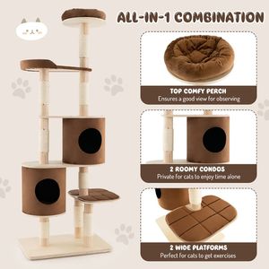 Albero di gatto in legno a 6 livelli con 2 piattaforme di condomini rimovibili e Scratcher di gatto - Product Image 6