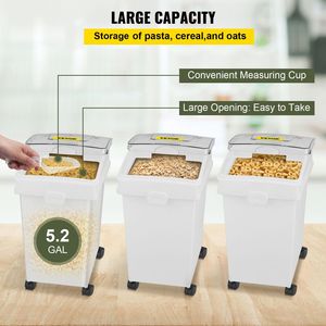 Contenedor de ingredientes de almacenamiento comercial de 5,2 galones de capacidad, ruedas de Material PP blanco, estante de cuchara con tapa deslizante, 3 uds./Juego de contenedores de harina - Product Image 3