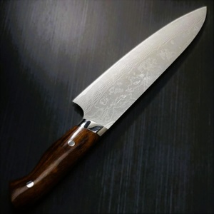 Couteau de cuisine en acier Damas, lame droite de 8 pouces, manche en bois, bord droit, qualité industrielle OEM, 2 lames - Product Image 1
