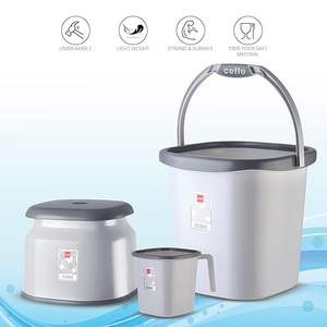 ชุดอุปกรณ์ห้องน้ำ ถังน้ำ 20 ลิตร + เก้าอี้ + แก้วน้ำ 1.5 ลิตร แข็งแรง ทนทาน น้ำหนักเบา ทำความสะอาดง่าย ดีไซน์สวยงาม ชุด 3 ชิ้น พลาสติก สีเทา - Product Image 6