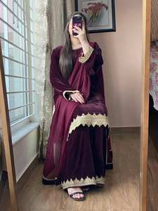 Velvet Sequence Embroidery <b>Kurti</b> and Palazzo Set with Georgette Dupatta Luxury Festive Ethnic Party Wear Fully Stitched - Product Image 5