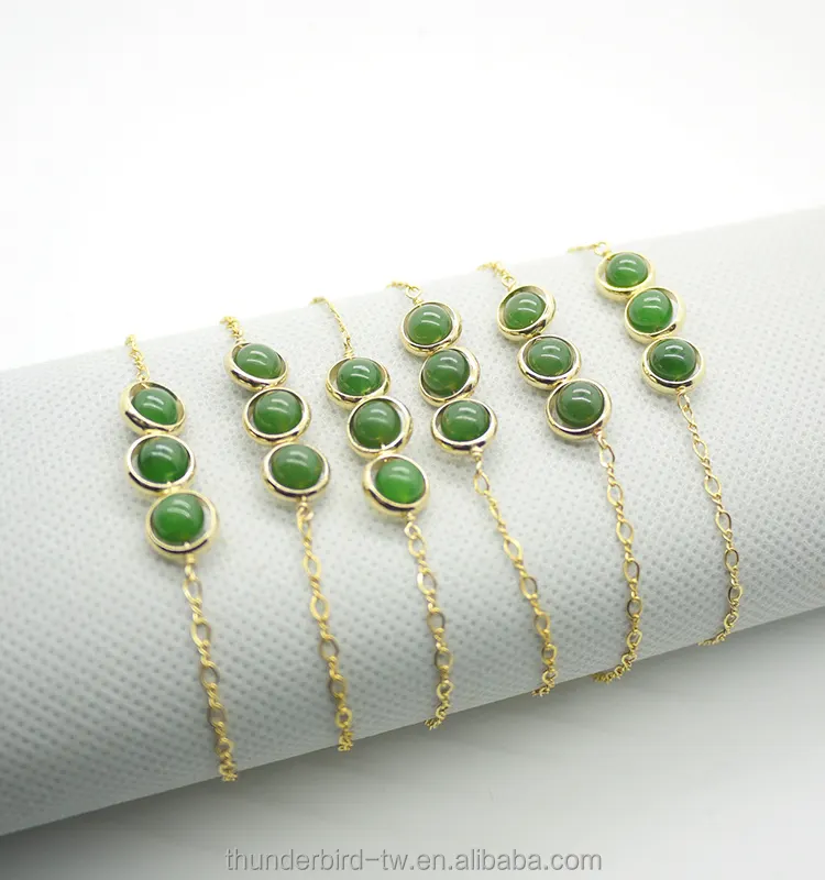 Joyería rellena de oro de 14k, pulseras de piedra Natural de piedras preciosas de Jade verde de nefrita, cuentas redondas de piedra Natural