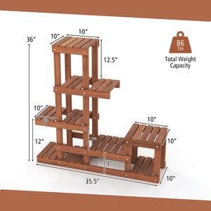 Scaffale Portapiante a 6 Livelli in Legno con Struttura Alta e Bassa, Scaffalature e Unità di Stoccaggio - Product Image 5