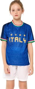 Camiseta de Fútbol de Italia para Niños, Manga Corta, Cuello Redondo, Sublimada, 100% Poliéster, Transpirable, Corte Regular, Ropa Infantil - Product Image 4