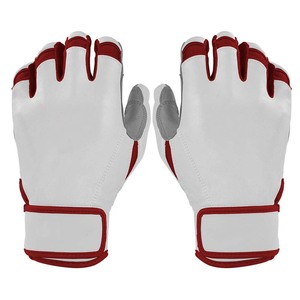 Guantes de bateo blancos y rojos, de cuero, acolchados, con cierre de gancho y bucle, unisex, para entrenamiento de adultos - Product Image 1