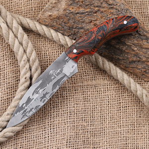 Couteau de chasse à lame fixe en acier 12c27, finition Acid Etch, pointe tombante, manche en résine de qualité industrielle, couteaux de chasse personnalisés OEM - Product Image 4