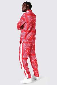 Conjunto Deportivo 2 en 1 para Hombre, Reversible, Transpirable, con Estampado Paisley Rojo, Cierre Completo, Capucha, Estilo Urbano, Corte Regular, Poliéster, Invierno - Product Image 2