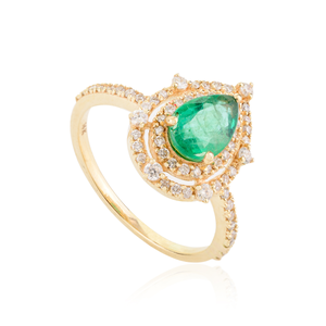 14K Pear Cut Emerald and Diamond Wedding Ring for Women - Product Image 3