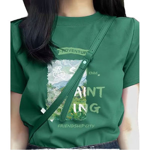 T-shirt décontracté noir pour femme, coupe classique, col rond, manches courtes, respirant, avec logo imprimé numérique, en jersey délavé 220g, collection Printemps - Product Image 5
