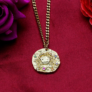 925 Silver Gold Plated <b>Cancer</b> Zodiac Pendant <b>Necklace</b> Textured Crab Medallion Colorful CZ Curb Chain Wholesale - Product Image 6