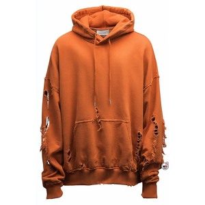 เสื้อฮู้ดผู้ชายไซส์ใหญ่ สีส้ม แขนยาว ผ้าฝ้ายเฟรนช์เทอร์รี่ สีพื้น ดีไซน์ทำเก่า ใส่ได้ในฤดูใบไม้ร่วง ระบายอากาศได้ดี - Product Image 1